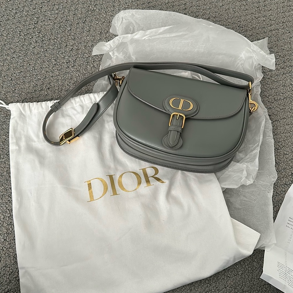 Dior Gray Saddle Bag with Gold Hardware